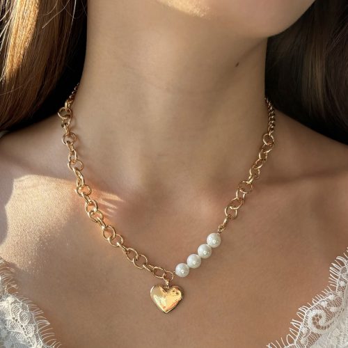 herz kette gold mit perlen damen 40150