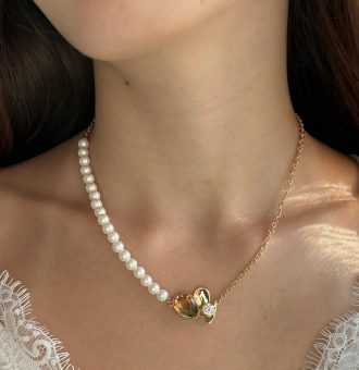 herz kette gold mit perlen und steinen damen 40161