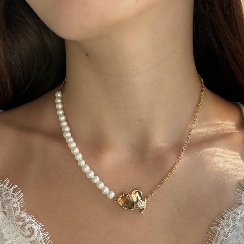 herz kette gold mit perlen und steinen damen 40161