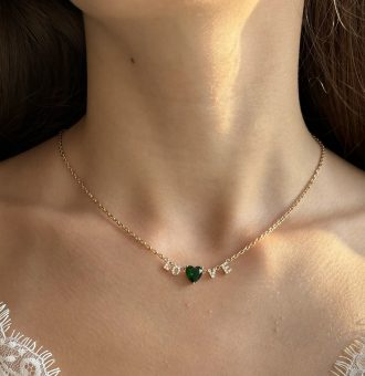 herz kette love gold damen mit grünem stein 40164