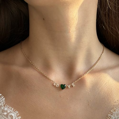 herz kette love gold damen mit grünem stein 40164