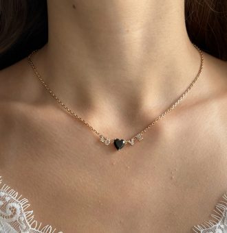 herz kette love gold damen mit schwarzem stein 40165