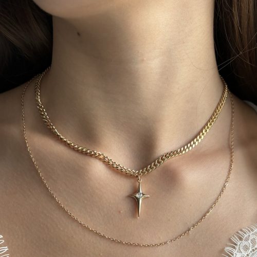 mehrreihige kette gold mit stern anhänger und steinen 40172