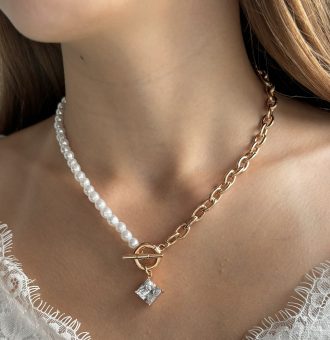 perlenkette mit anhänger gold damen 40173
