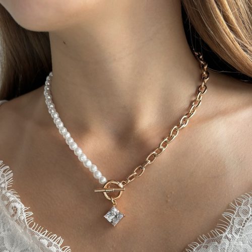 perlenkette mit anhänger gold damen 40173